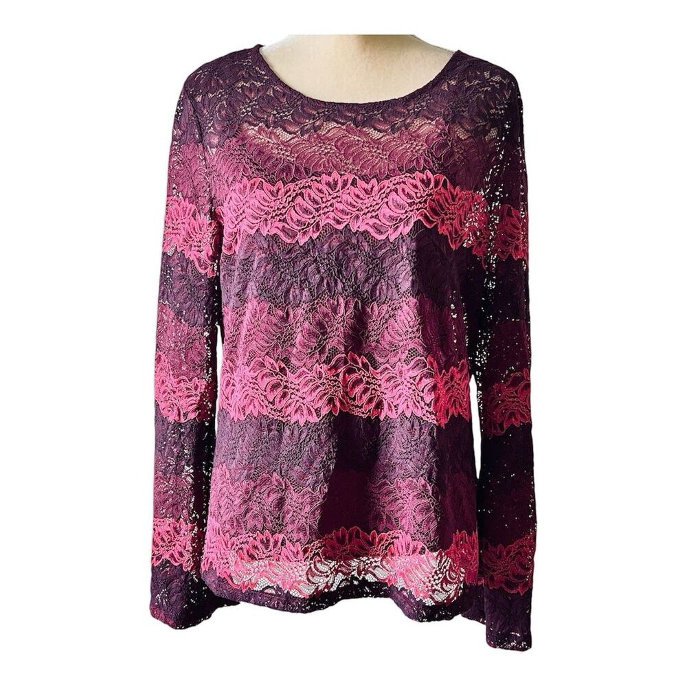 Banana Republic Top Lace Burgundy Ombré Size L Bell Sleeves Attached Camisole